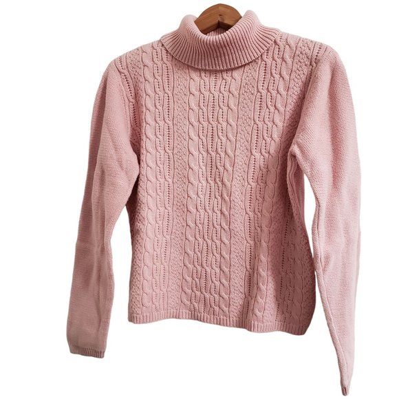 Liz Claiborne Crazy Horse Pink Turtleneck Pullover Cable Knit Sweater L Cotton 1 - Picture 11 of 11